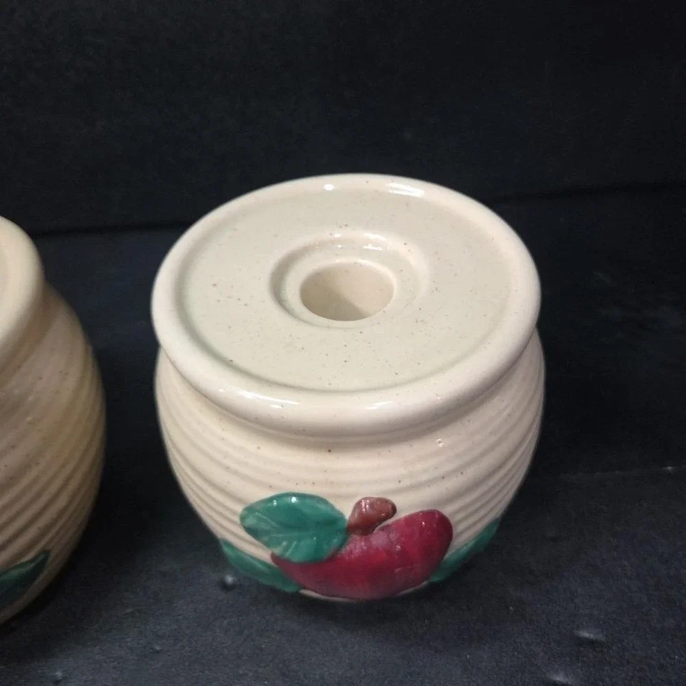 Ceramic Bright Red Apple Candleholders, Set of 2, Vintage Hand Painted Votives